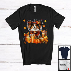 MacnyStore - Papillon With Coffee Smoothie, Wonderful Thanksgiving Pumpkins Drinks Fall Leaves T-Shirt