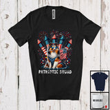 MacnyStore - Patriotic Squad, Adorable 4th Of July Sheltie Owner Firecrackers, American Flag Fireworks T-Shirt