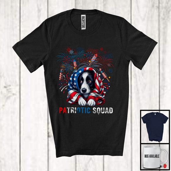 MacnyStore - Patriotic Squad, Amazing 4th Of July Scary Border Collie Lover, American Flag Fireworks Patriotic T-Shirt