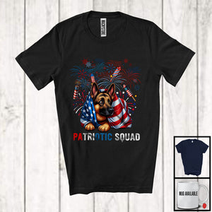 MacnyStore - Patriotic Squad, Amazing 4th Of July Scary German Shepherd Lover, American Flag Fireworks Patriotic T-Shirt