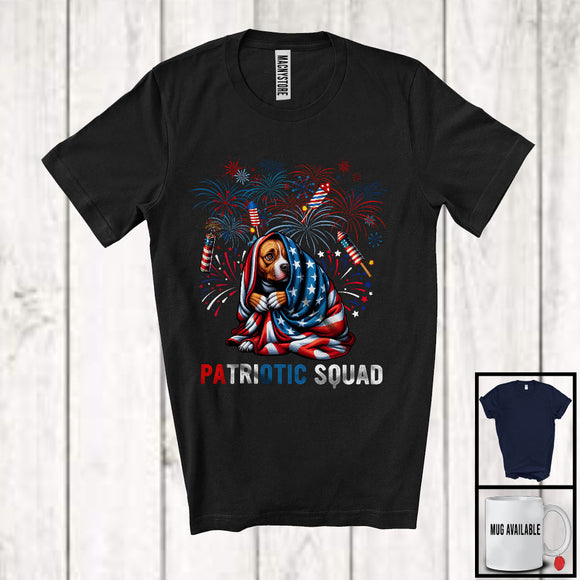 MacnyStore - Patriotic Squad, Amazing 4th Of July Scary Pit Bull Lover, American Flag Fireworks Patriotic T-Shirt