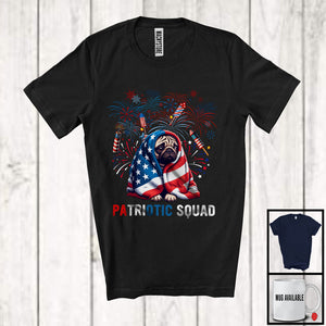 MacnyStore - Patriotic Squad, Amazing 4th Of July Scary Pug Lover, American Flag Fireworks Patriotic T-Shirt