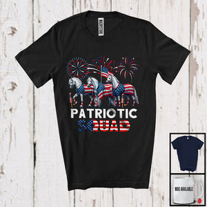 MacnyStore - Patriotic Squad, Awesome 4th Of July Three Horse Farmer, American Flag Fireworks Family Group T-Shirt