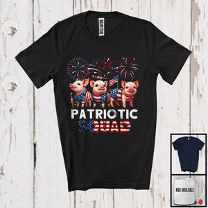 MacnyStore - Patriotic Squad, Awesome 4th Of July Three Pig Farmer, American Flag Fireworks Family Group T-Shirt