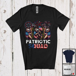 MacnyStore - Patriotic Squad, Awesome 4th Of July Three Sloth, American Flag Fireworks Family Group T-Shirt