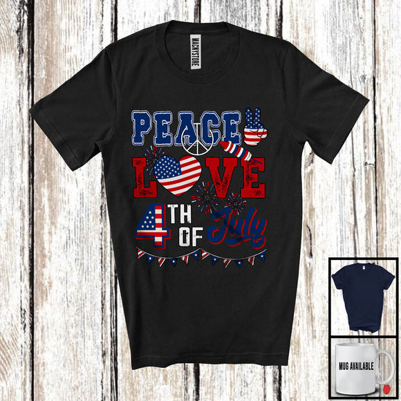 MacnyStore - Peace Love 4th Of July, Awesome Independence Day American Flag Peace Sign Heart, Patriotic T-Shirt