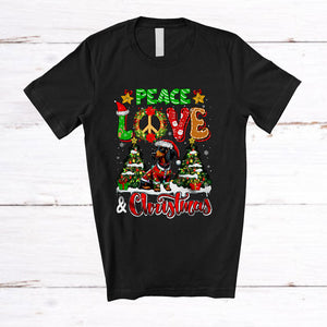 MacnyStore - Peace Love And Christmas; Fantastic X-mas Trees Dachshund; Peace Sign Family Group T-Shirt