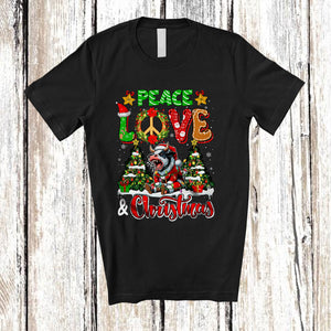 MacnyStore - Peace Love And Christmas; Fantastic X-mas Trees Lights Cow Santa; Farmer Farm Animal T-Shirt