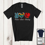 MacnyStore - Peace Love Boxing, Adorable Peace Hand Sign Plaid Retro Heart, Boxing Player Matching Team T-Shirt