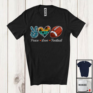 MacnyStore - Peace Love Football, Adorable Peace Hand Sign Plaid Retro Heart, Football Player Matching Team T-Shirt