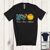 MacnyStore - Peace Love Softball, Adorable Peace Hand Sign Plaid Retro Heart, Softball Player Matching Team T-Shirt