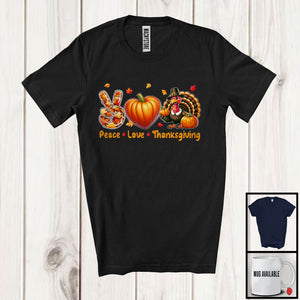 MacnyStore - Peace Love Thanksgiving; Lovely Fall Leaves Peace Sign Hand Pumpkin Heart Turkey; Family T-Shirt