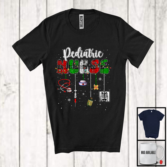 MacnyStore - Pediatric Nurse; Fantastic Christmas Lights Plaid Santa Nurse Crew Team; Pajama Family Group T-Shirt