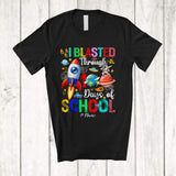 MacnyStore - PersonaIized Custom Name Blasted Through 100 Days Of School; Colorful Rocket Planet; Teacher T-Shirt