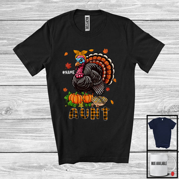 MacnyStore - Personalized Aunt; Awesome Thanksgiving Plaid Pumpkin Turkey; Custom Name Family Group T-Shirt