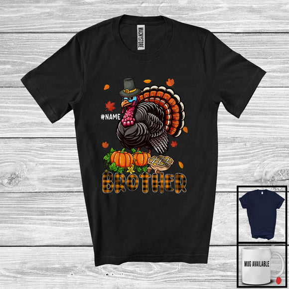 MacnyStore - Personalized Brother; Awesome Thanksgiving Plaid Pumpkin Turkey; Custom Name Family Group T-Shirt