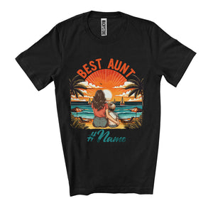 MacnyStore -  Personalize Custom Name Best Aunt, Awesome Mother's Day Sunset, Aunt Grandson Family T-Shirt