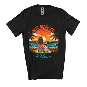 MacnyStore -  Personalize Custom Name Best Grandson, Awesome Mother's Day Sunset, Grandma Family T-Shirt