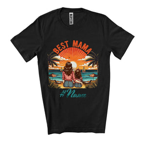 MacnyStore -  Personalize Custom Name Best Mama, Awesome Mother's Day Sunset, Mama Daughter Family T-Shirt