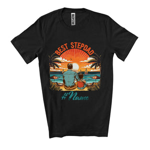 MacnyStore -  Personalize Custom Name Best Stepdad, Awesome Father's Day Sunset, Stepdad Step Son Family T-Shirt