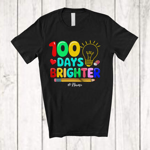 MacnyStore - Personalized 100 Days Brighter; Joyful 100th Day Of School Custom Name Teacher Students T-Shirt