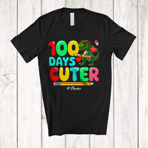 MacnyStore - Personalized 100 Days Cuter; Joyful 100th Day Of School Custom Name T-Rex; Students Teacher T-Shirt