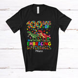 MacnyStore - Personalized 100 Days Embracing Differences; Joyful Custom Name Autism 3 T-Rex; SPED Teacher T-Shirt