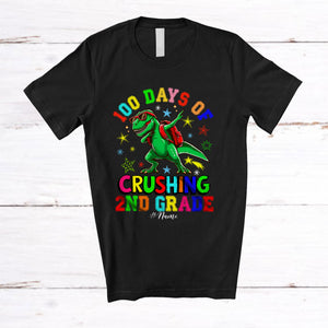 MacnyStore - Personalized 100 Days Of Crushing 2nd Grade; Joyful T-Rex Dabbing; Custom Name Students T-Shirt