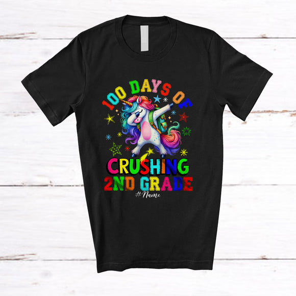 MacnyStore - Personalized 100 Days Of Crushing 2nd Grade; Joyful Unicorn Dabbing; Custom Name Students T-Shirt