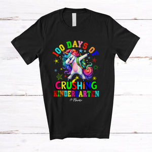 MacnyStore - Personalized 100 Days Of Crushing Kindergarten; Joyful Unicorn Dabbing; Custom Name Students T-Shirt