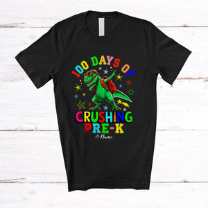 MacnyStore - Personalized 100 Days Of Crushing Pre-K; Joyful T-Rex Dabbing; Custom Name Students T-Shirt