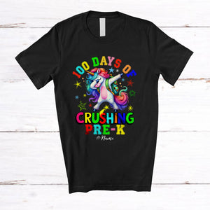 MacnyStore - Personalized 100 Days Of Crushing Pre-K; Joyful Unicorn Dabbing; Custom Name Students T-Shirt