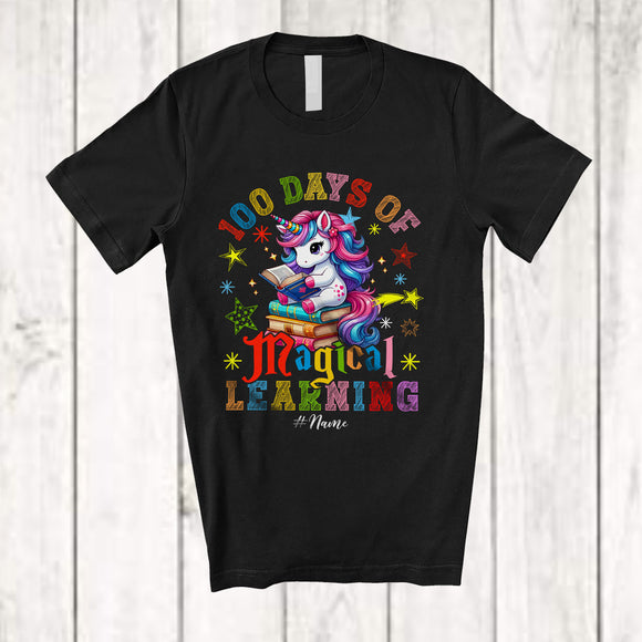 MacnyStore - Personalized 100 Days Of Magical Learning; Amazing Custom Name Unicorn Reading Book T-Shirt