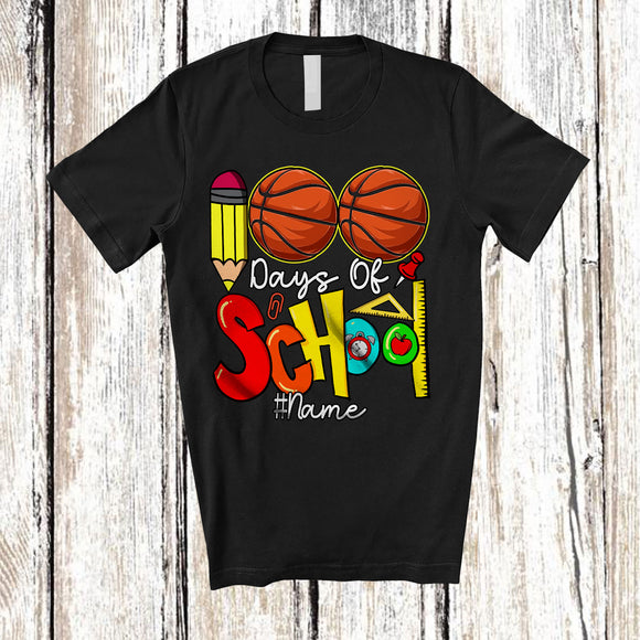 MacnyStore - Personalized 100 Days Of School; Colorful Custom Name Basketball Player Team; Students Teacher T-Shirt