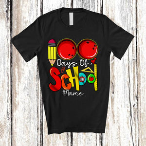 MacnyStore - Personalized 100 Days Of School; Colorful Custom Name Bowling Player Team; Students Teacher T-Shirt