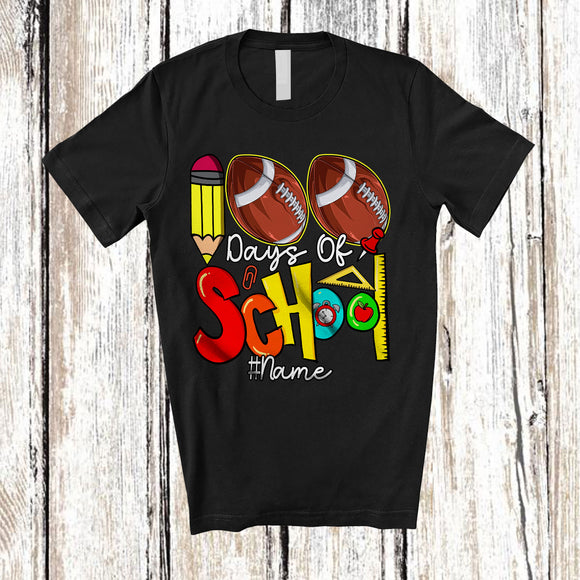 MacnyStore - Personalized 100 Days Of School; Colorful Custom Name Football Player Team; Students Teacher T-Shirt