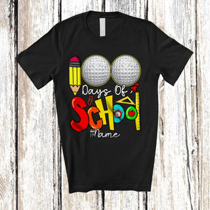 MacnyStore - Personalized 100 Days Of School; Colorful Custom Name Golf Player Team; Students Teacher T-Shirt