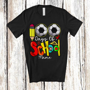 MacnyStore - Personalized 100 Days Of School; Colorful Custom Name Soccer Player Team; Students Teacher T-Shirt