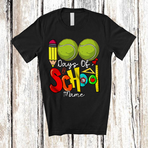 MacnyStore - Personalized 100 Days Of School; Colorful Custom Name Tennis Player Team; Students Teacher T-Shirt