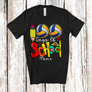 MacnyStore - Personalized 100 Days Of School; Colorful Custom Name Volleyball Player Team; Students Teacher T-Shirt