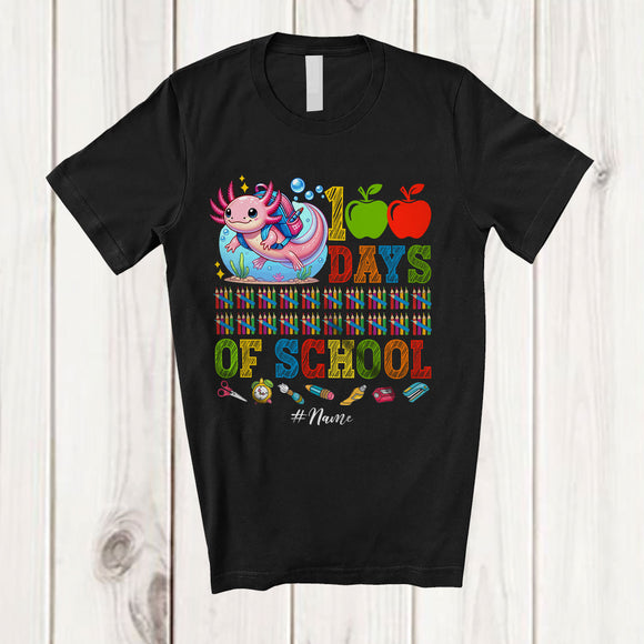 MacnyStore - Personalized 100 Days Of School; Custom Name Cool Axolotl Schoolbag 100th Day T-Shirt