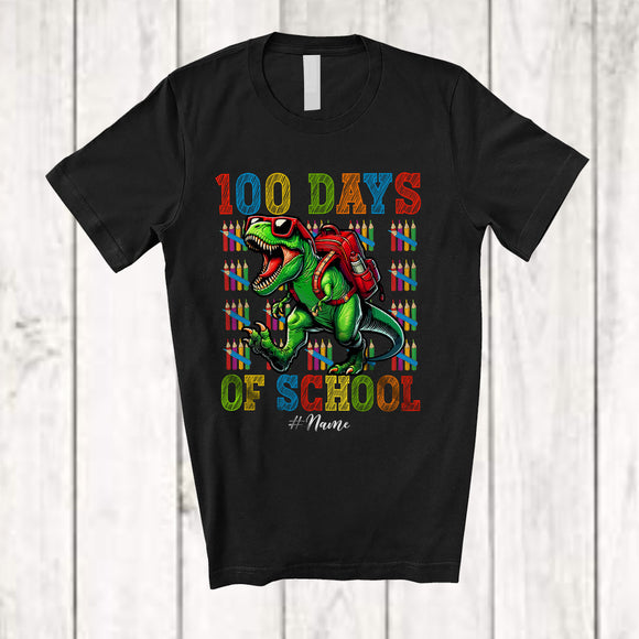 MacnyStore - Personalized 100 Days Of School; Lovely 100th Day Custom Name T-Rex Schoolbag; Students T-Shirt