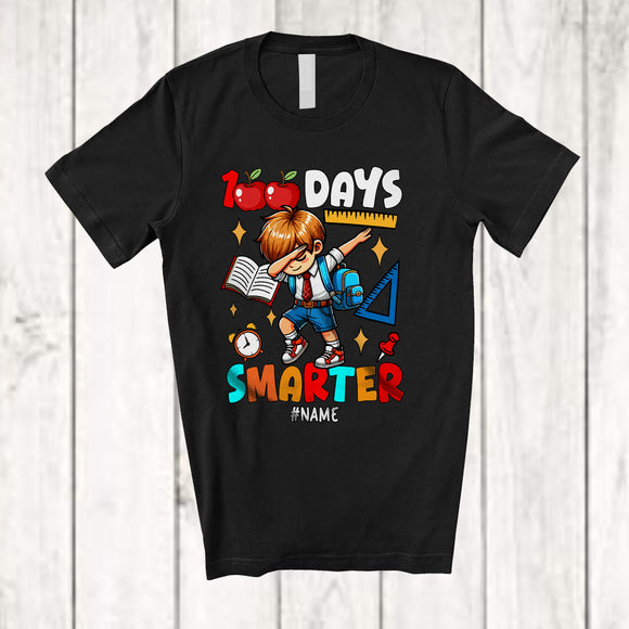 MacnyStore - Personalized 100 Days Smarter; Awesome 100th Day Of School Custom Name Boy Dabbing T-Shirt