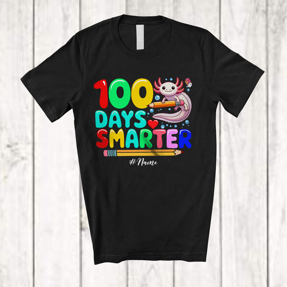 MacnyStore - Personalized 100 Days Smarter; Joyful 100th Day Of School Custom Name Axolotl; Students Teacher T-Shirt