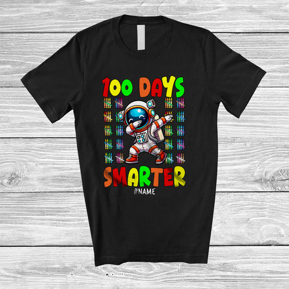 MacnyStore - Personalized 100 Days Smarter; Joyful 100th Day Of School Custom Name Dabbing Astronaut T-Shirt