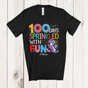 MacnyStore - Personalized 100 Days Sprinkled With Fun; Amusing Custom Name Unicorn Donut; Students T-Shirt