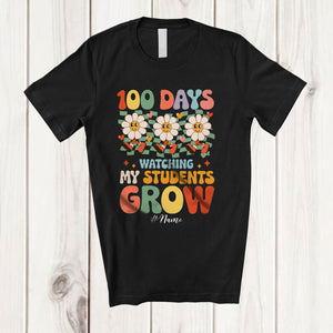 MacnyStore - Personalized 100 Days Watching My Students Grow; Joyful School Daisy Groovy; Custom Name Teacher T-Shirt