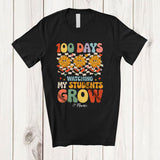 MacnyStore - Personalized 100 Days Watching My Students Grow; Joyful School Sunflower Groovy; Custom Name Teacher T-Shirt