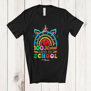 MacnyStore - Personalized 100 Magical Days Of School; Amusing Unicorn Rainbow; Custom Name Teacher Student T-Shirt