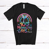 MacnyStore - Personalized 100 Mermazing Days; Lovely School Mermaid Tail; Custom Name Students Rainbow T-Shirt